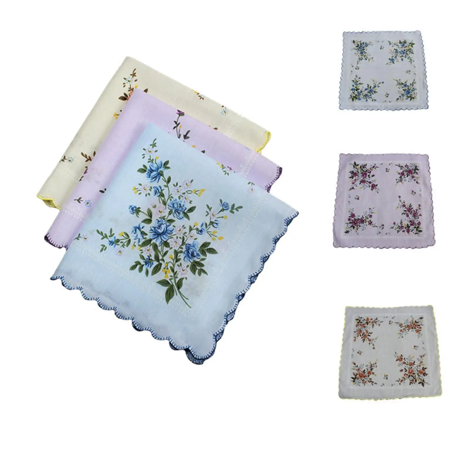 Ladies Cotton Handkerchief Set Floral Square Hanky Soft Multipack for Wedding Graduation Party Use