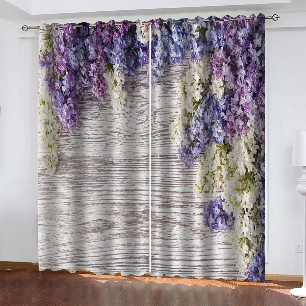 Free Delivery Shipping 3D Purple Flower Bedroom Curtains Window Kids Room, Living Room Curtains, Blackout Children\'S Curtains