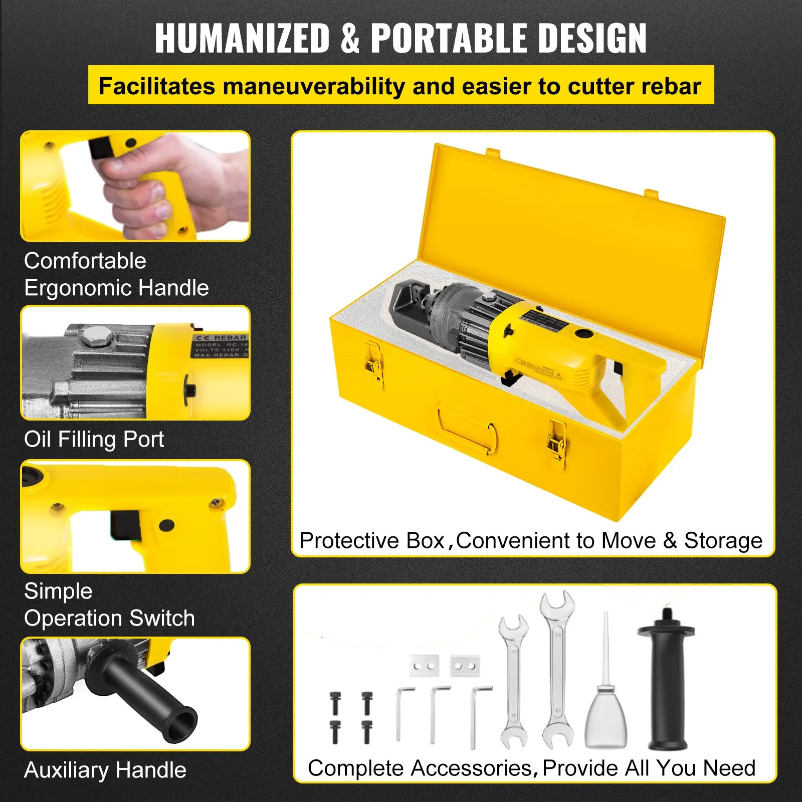 RC-16 900W Electric Rebar Cutter Electric Hydraulic Rebar Cutter Portable Electric Rebar Cut 16mm #5 Rebar within 3 Seconds