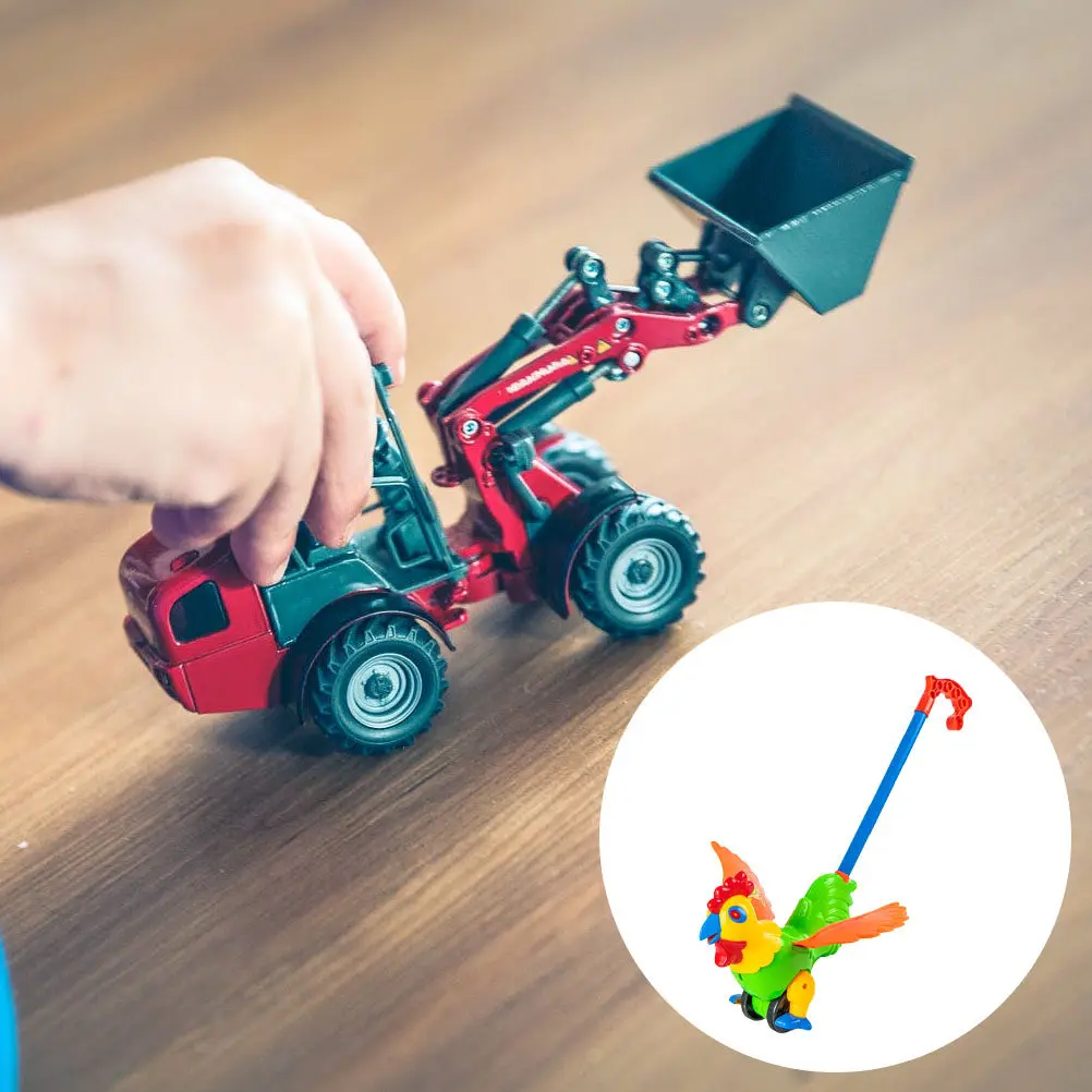 Baby Pushing Cart Funny Cartoon Baby Walker Push Pull Learning Rooster Design Detachable Handle Toddler Walker