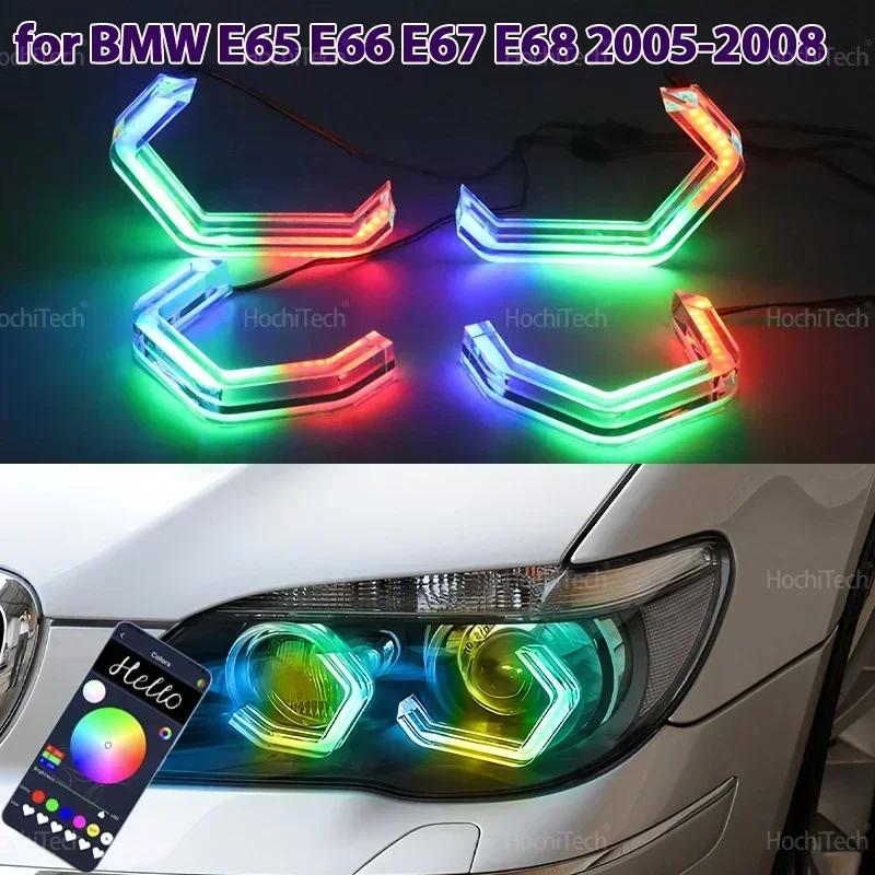 For BMW 7 Series E65 E66 E67 E68 Alpina B7 2001-2008 RGB Dynamic Angel Eyes LED APP Control Sequential Flowing Multicolor Rings