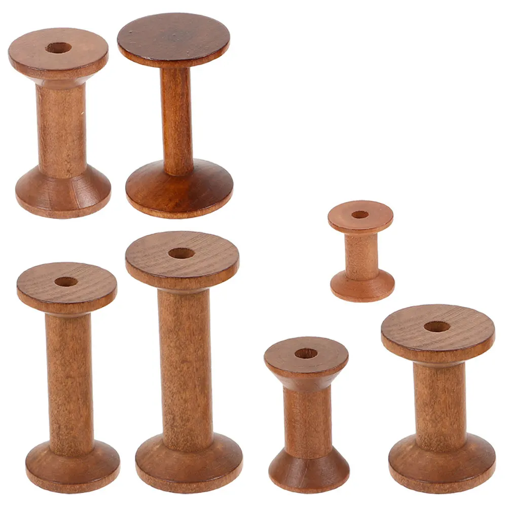 

7Pcs Wooden Thread Spools Vintage Style Home Sewing Organizer Smooth Surface DIY Craft Bobbins Thread Holder Embroidery Spool