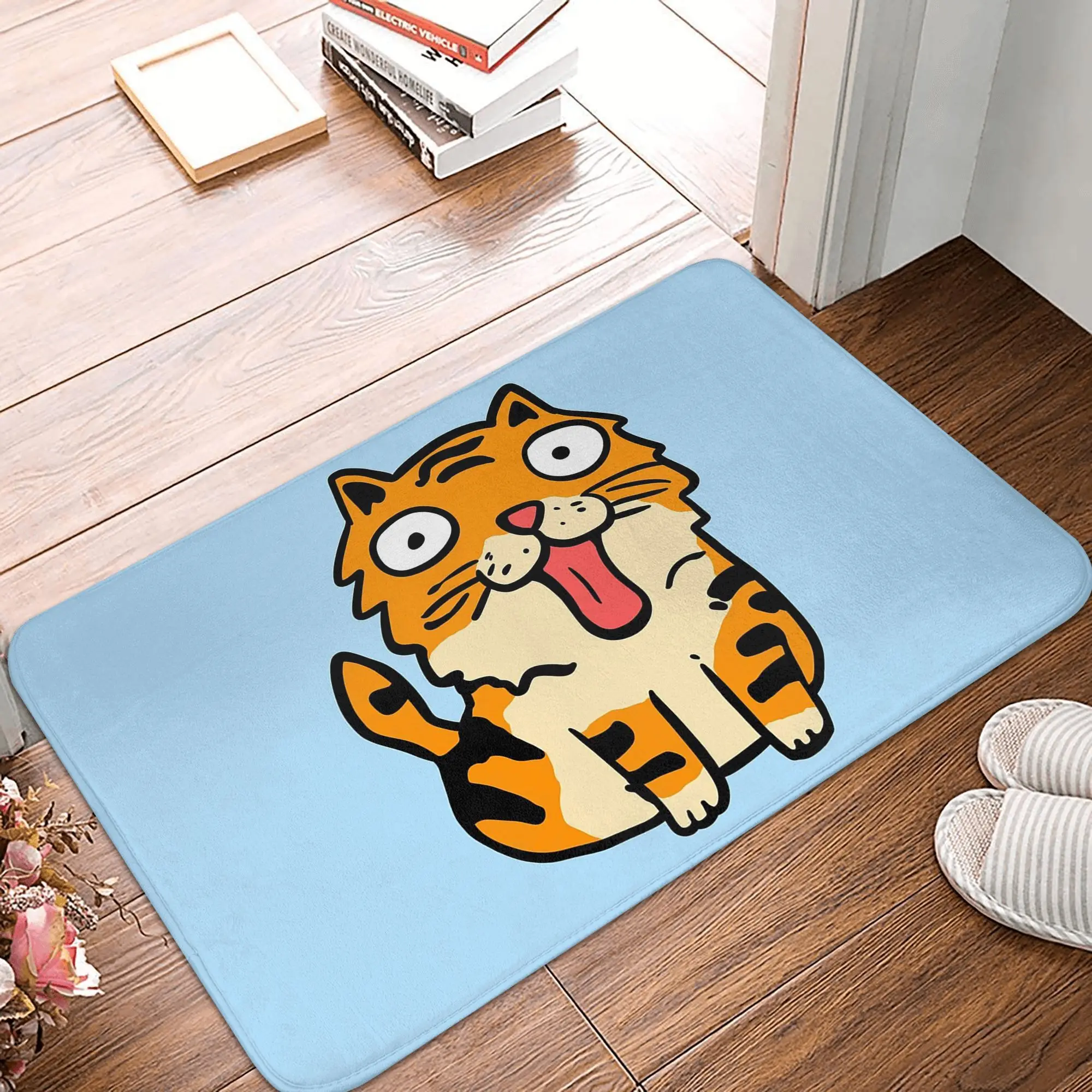 

Silly Tiger Cat Tongue Out Anti-slip Doormat Floor Mat Dust-proo Carpet Rug for Kitchen Entrance Home Bedroom Footpad Mats