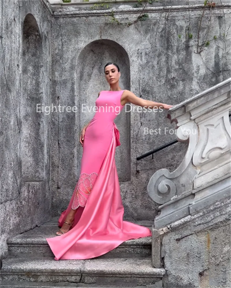 Eightree Vintage Pink Formal Gowns Butterfly O-Neck Sleeveless Sequined Evening Party Dresses Backless Robe De Soirée Customized