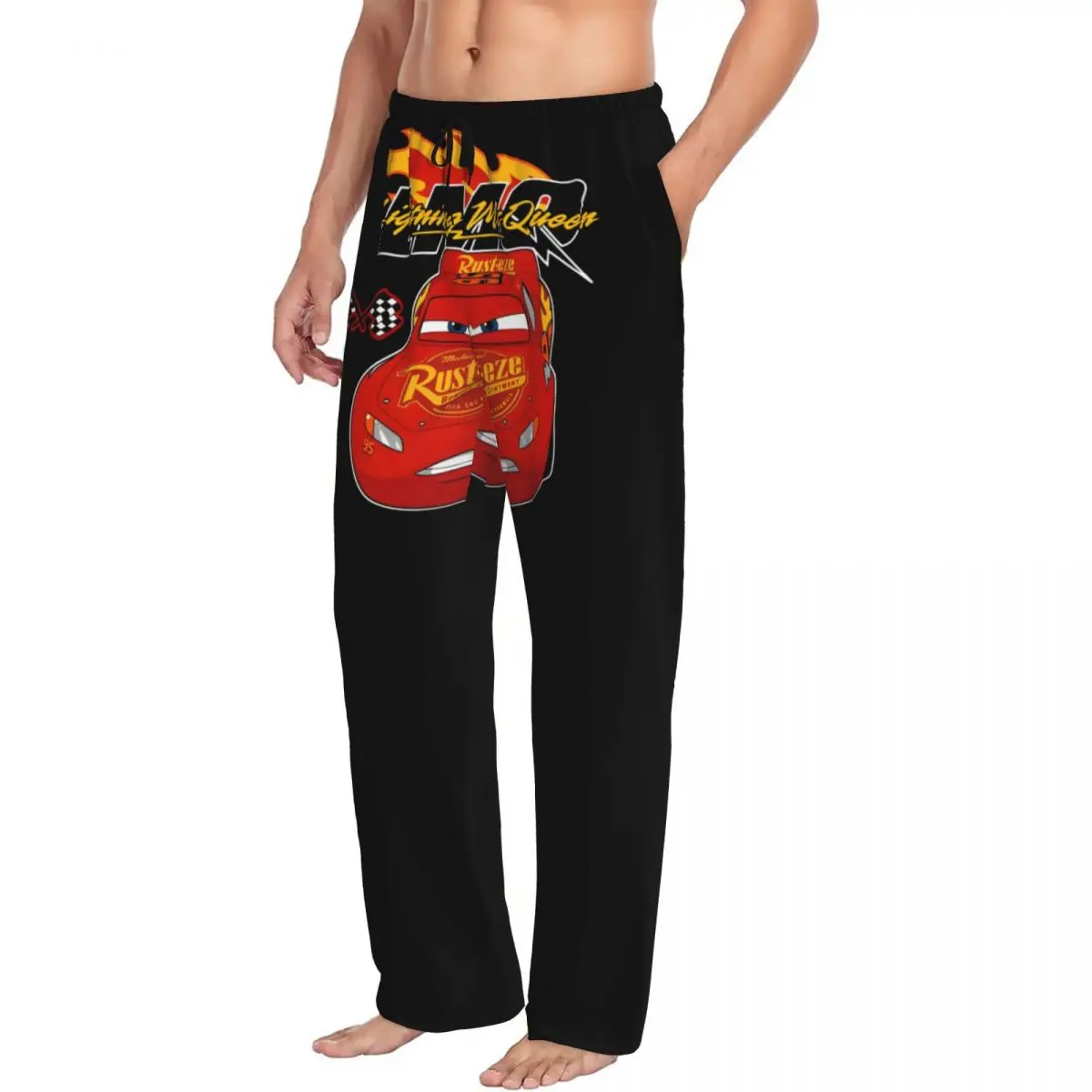 Retro personalizado     Lightning McQueen-pantalones de pijama para coche, ropa de dormir con cintura elástica para hombre, pantalones de salón con bolsillos