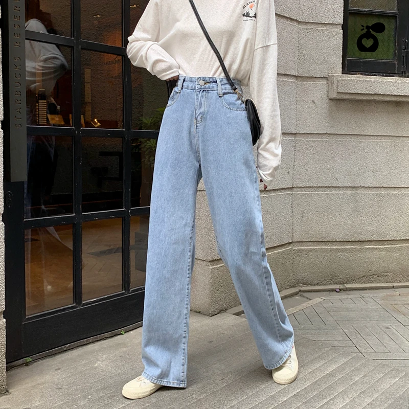 150cm Petite Small Girls Vintage Jeans Women High Waist Straight Leg Denim Trouser Wide Leg Plush Pants Cropped Length Autumn