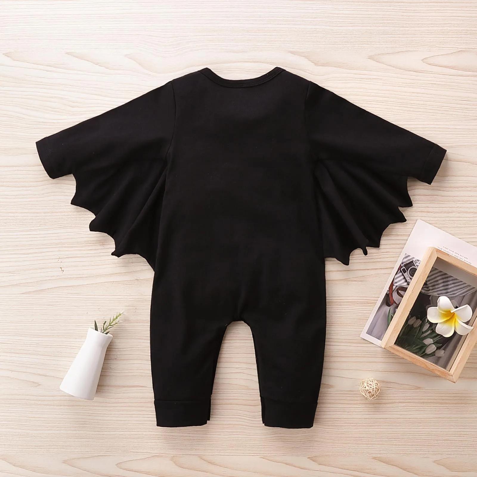 Newborn Boy Clothes Halloween Crawl Jumpsuit Cartoon Bat Wing Toddler Kids Jumpsuit Black Clothes Snap Front Romper Baby 0-1year