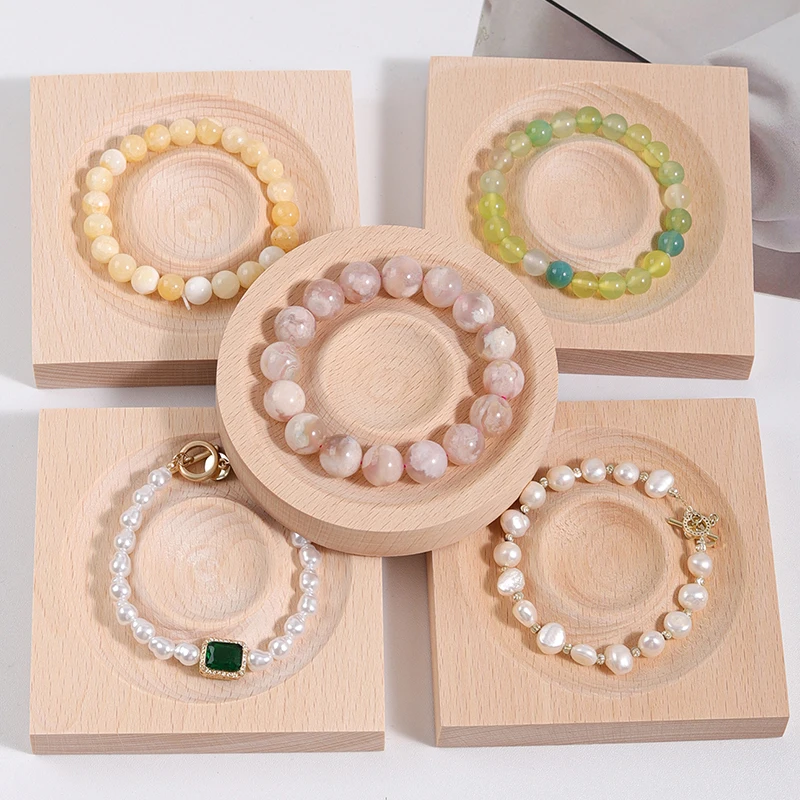 Wooden Color Jewelry Plate Tray Design Bracelates Rings Holder Display Case Crafts Gifts Organizer Beads Showcase Natural Board