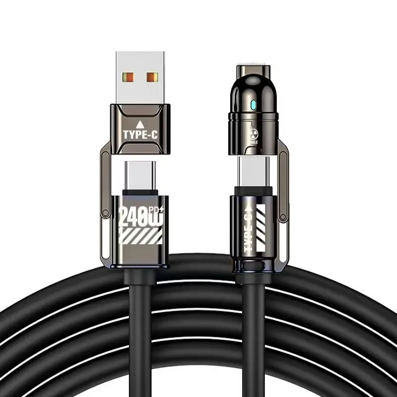 1.5m 240W 4 In 1 Rotatable Multi Interface Charging Data Cable Cord Black Yellow Green for Xiaomi Samsung，Micro USB 0.3m Cable