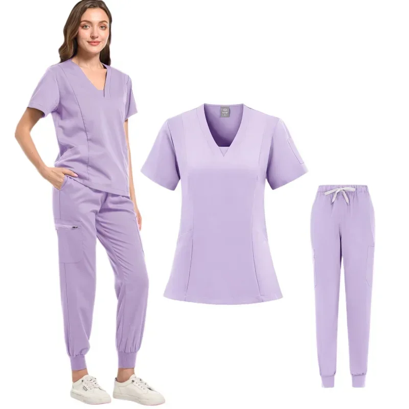 Multicolor Scrubs Uniform Short Sleeve Tops+Pants Nursing Uniform Women Pet Shop Doctor Scrub Medical Surgery Workwear Scrub Set