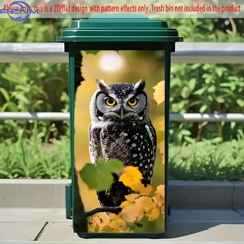 2D 1PCOwl in Autumn Setting Self-Adhesive Dustbin Stickers, Non-festive PVC Trash Can Decorative Stickers,  Suitable for Autum