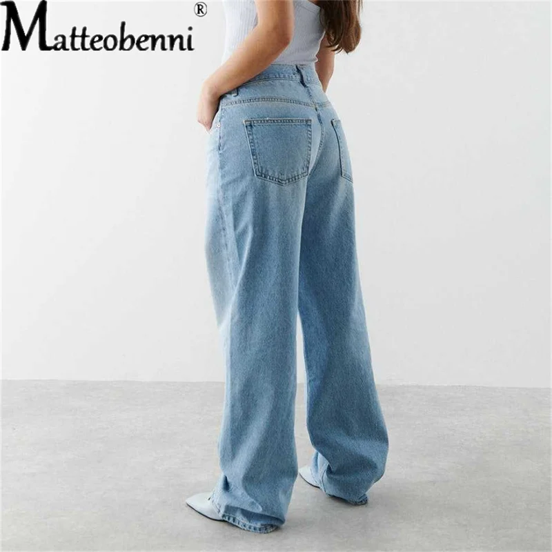 2022 New Women Wide Leg Jeans Blue Loose Denim Trousers Ladies High Waist Casual Straight Pants Boyfriend Mom Jeans Streetwear