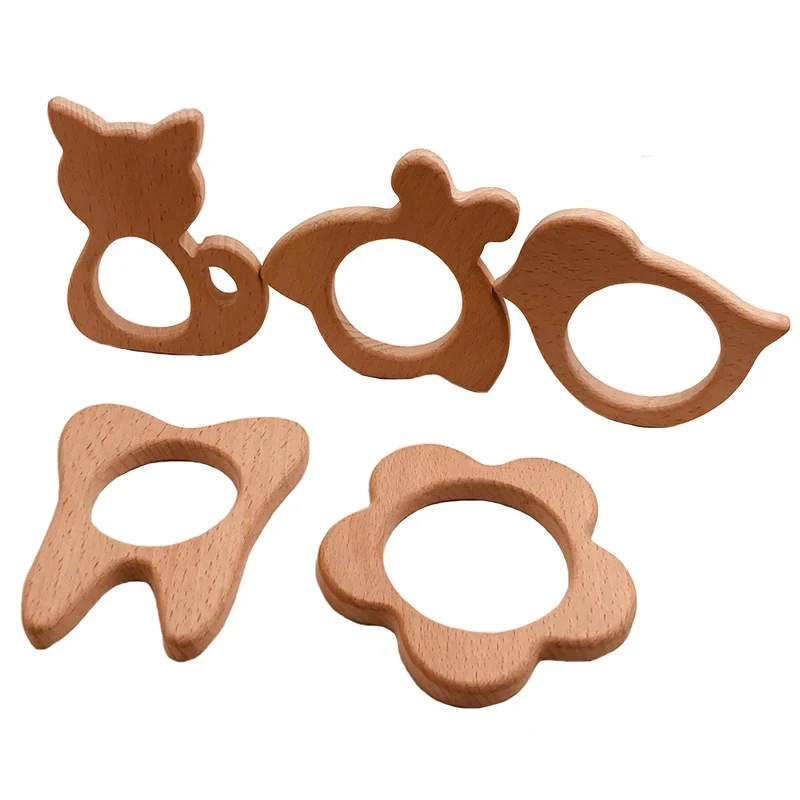 ABCPICK 5pcs Wooden Large size animal Natural Toy Shower Gift Toddler DIY Pacifier Chain Jewelry Making Handmade Accessories