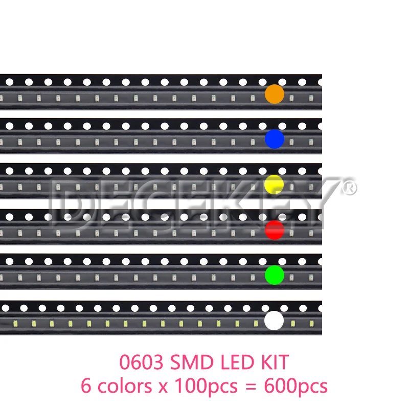 600pcs=6colors x 100pcs 5050 5730 1210 1206 0805 0603 0402 SMD LED Diode Kit Red / Green / Blue / White / Yellow/ Orange