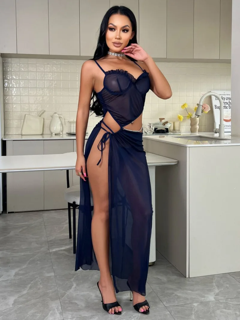 Neue Spitze Leibchen Transparent Mesh Backless Tiefem V Ärmelloses Nachthemd V-ausschnitt Sexy Homewear Kleid Erotische Nachtwäsche Kleid 5STW