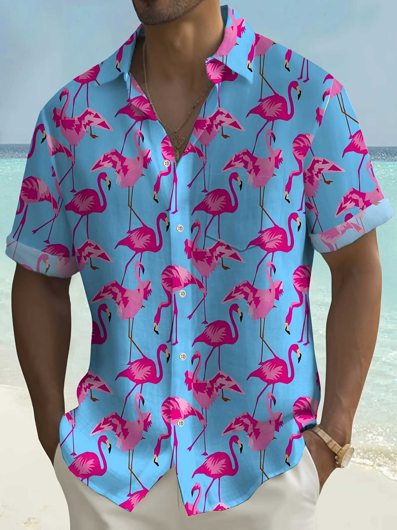 Men\'s Plus Size Shirt Flamingo Graphic Hawaiian Shirt Summer Short Sleeve Tee Tops Harajuku Casual Shirt Short Sleeve Streetwear