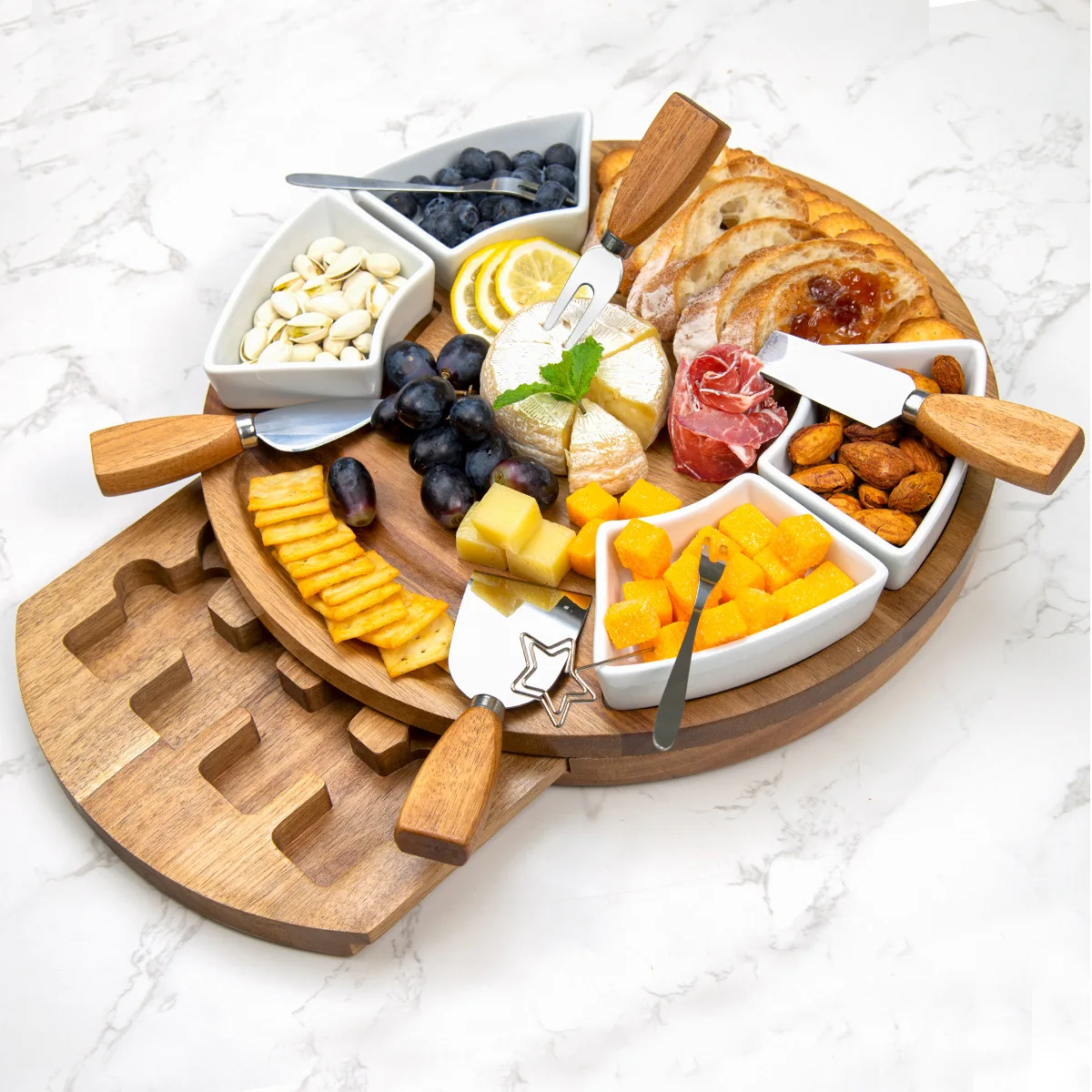 

YFY walnut solid wood cutting board acacia wood round pull belt set