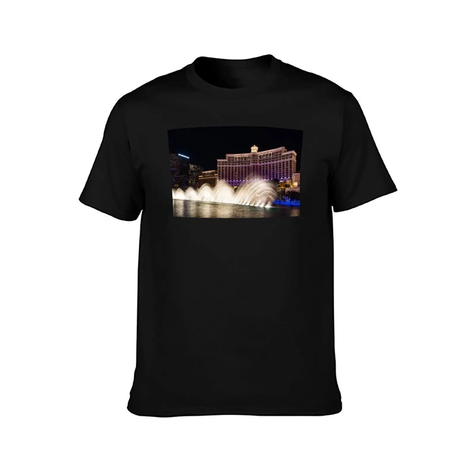 Midnight Dance - Silky Bellagio Fountains at Night T-Shirt Summer Casual Cotton Tee Oversized Streetwear Tops 100% Cotton