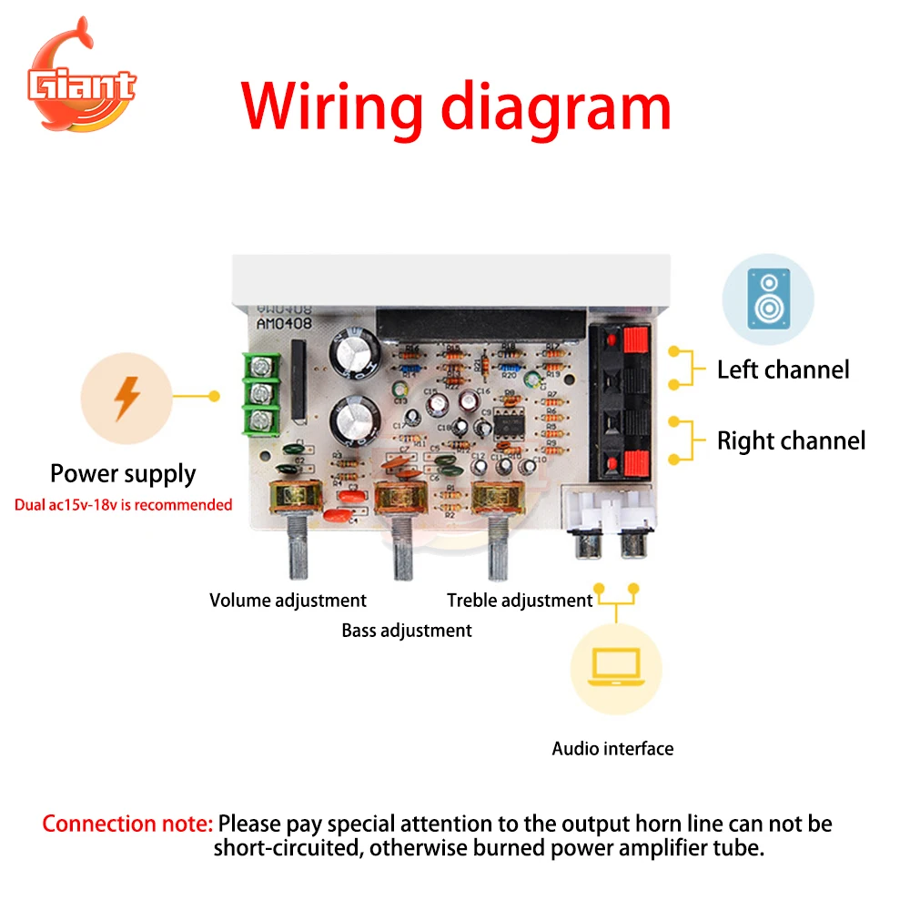 AC15-18V Audio Amplifier Board 2.0 Channel Subwoofer Amplifier Board 2x50W High Power Volume Potentiometer DIY Amplifier Module