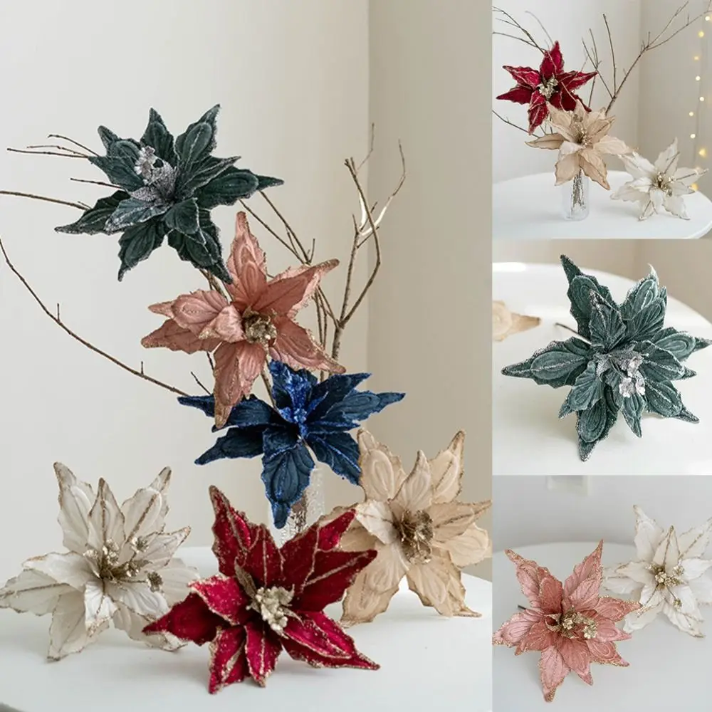 Glitzernde Weihnachtsstern-Blume, realistisch, 28 cm, Weihnachtsbaum, hängende Blume, künstlich, handgefertigt, Weihnachtsbaum-Dekoration, 2023 Neujahr