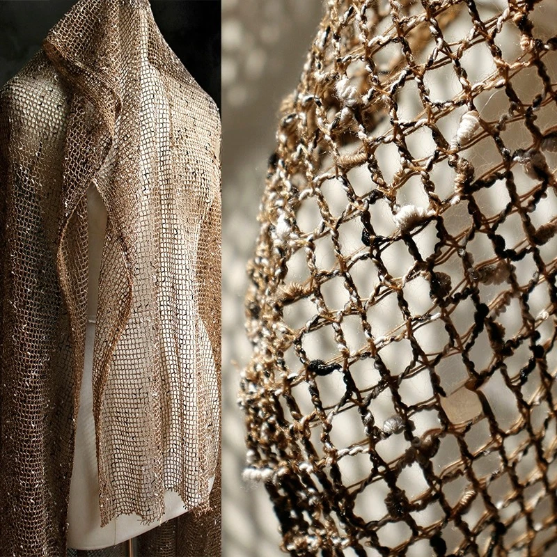 Billion Light-years Retro Old Brown Knitted Gauze Openwork Perspective Texture Clothing Designer Fabric.