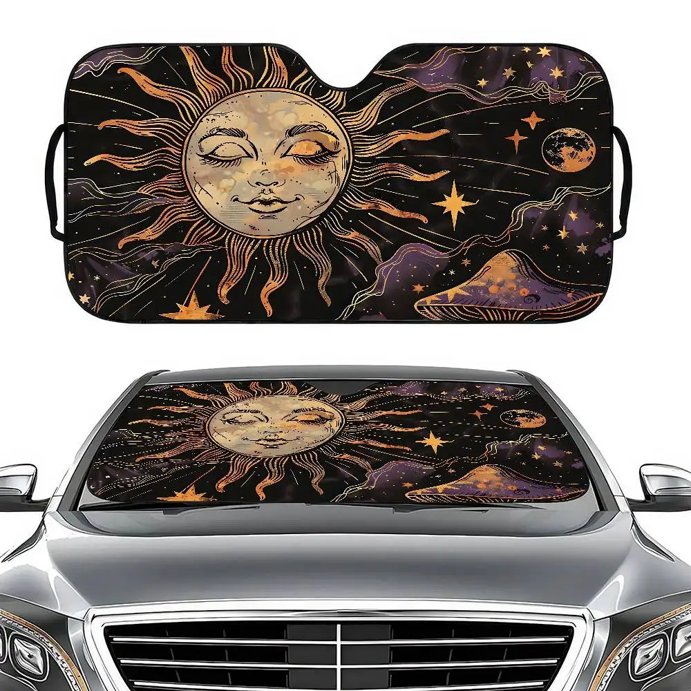 ساحرة الشمس القمر زجاج السيارة الأمامي مضحك الشمس الظل طوي الأشعة فوق البنفسجية الشمس قناع حامي ظلة للنافذة الأمامية #1