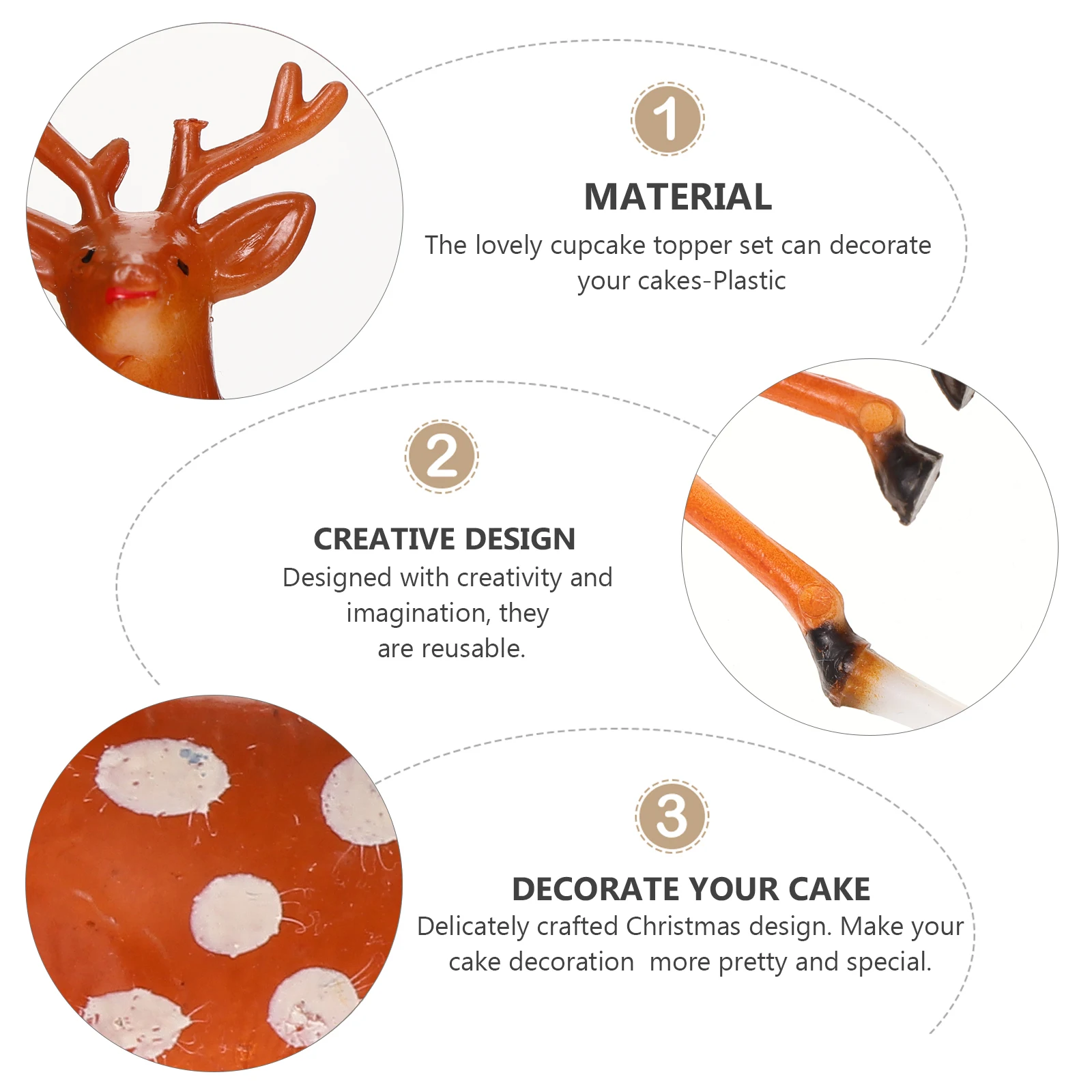 

10 Pcs Sika Deer Decoration Plug-in Cupcake Toppers Christmas Cute Birthday Decorations