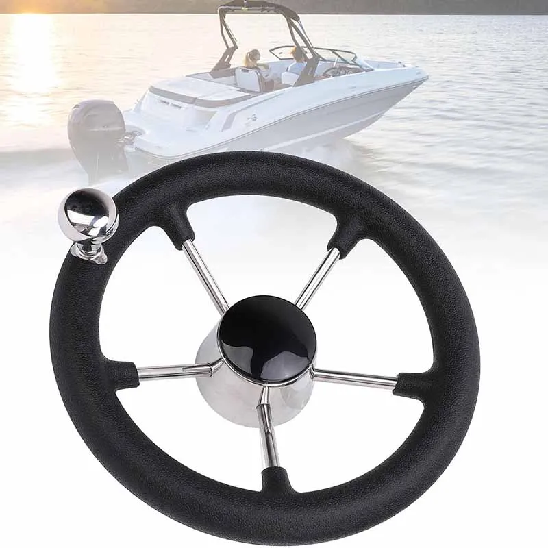 Boat Accessories Marine 11 Inch stainless steel 5 Spoke Destroyer Steering Wheel with Black Foam