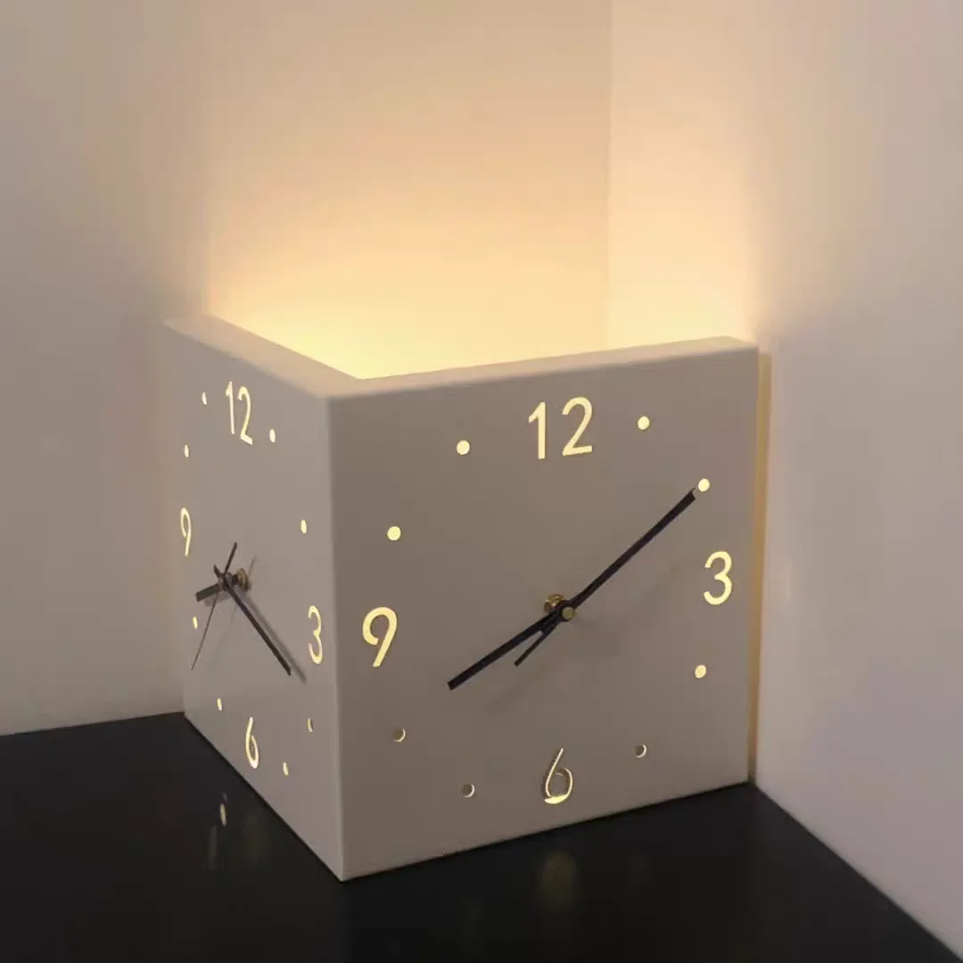 New Electronic Clock Corner Double-sided Wall Clocks Modern Minimalist Lighting for Bedroom Living Room Creative Wall Decor