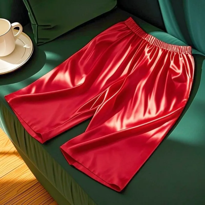 Shorts Masculinos Finos para Casa em Tecido de Fibra Gelada, Confortáveis e Respiráveis, com Cintura Elástica, Macios, de Secagem Rápida e Soltos para Dormir