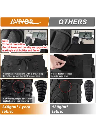 AVIVOR Protective Padded Shorts for Snowboard,Skate and Ski,3D Protection for Hip,Butt and Tailbone - Image 4