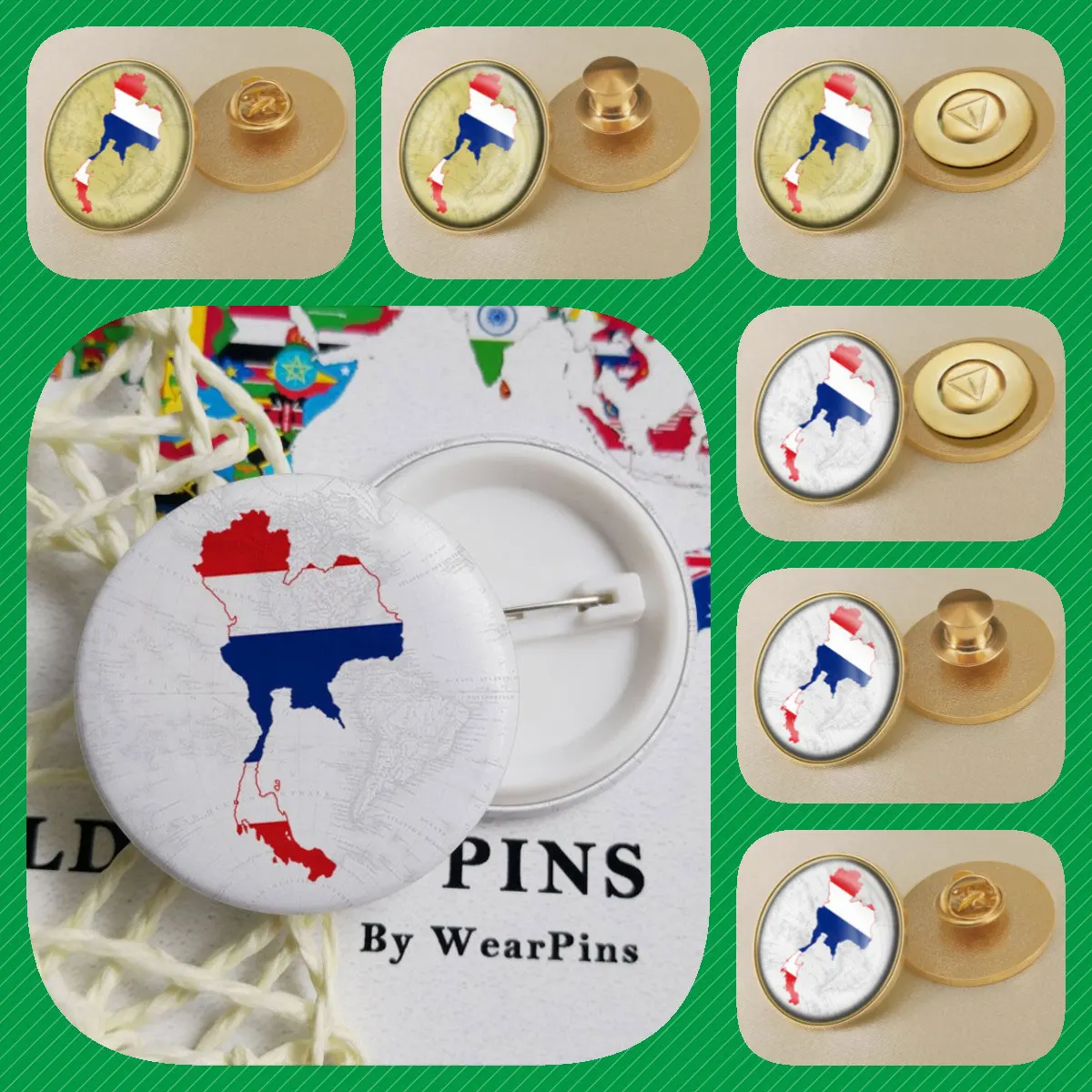Thailand Flag National Emblem National Animal Brooches Badges Lapel Pins