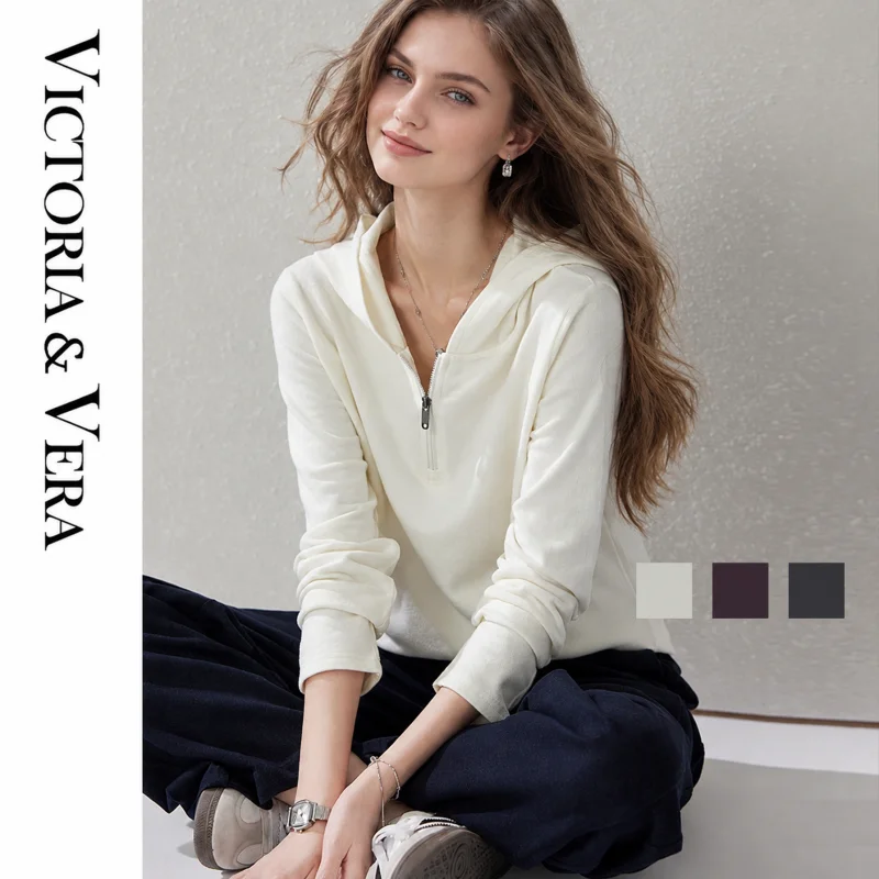 Women's Half Zip Hooded Long Sleeve Top, Casual Slim Fit Pullover, Basic Multi‑Color Daily Wear Blouse