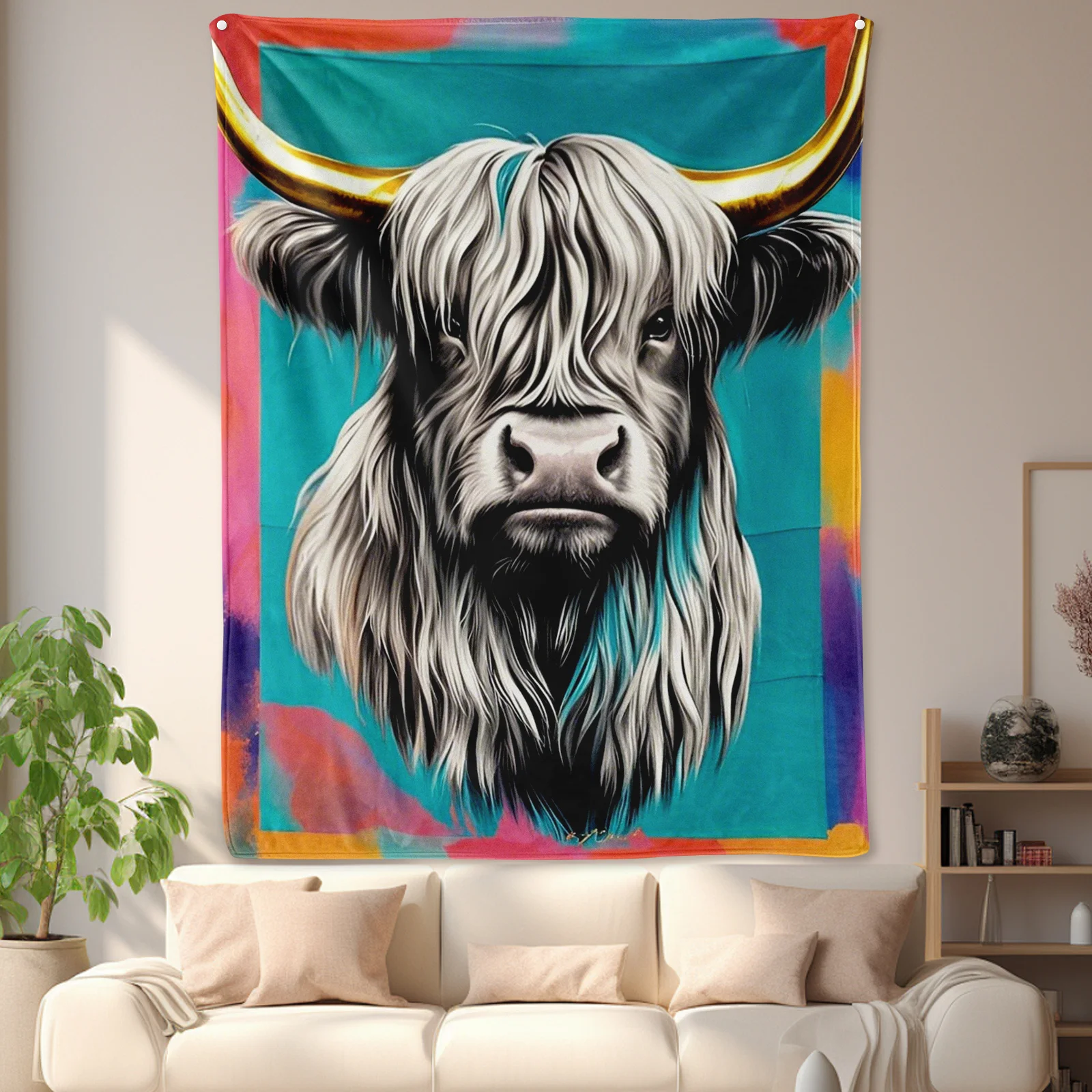 Highland Ox Golden Horn Multicolor Animal Print Blanket For Warmth And Elegant Home Decor Inspired By Mythical Beasts