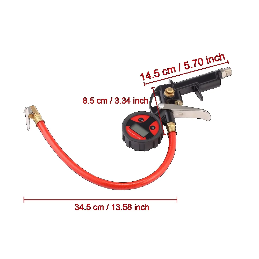 0-150PSI Heavy Duty Digital Tire Inflator W/ Pressure Gauge Lock-On Air Chuck