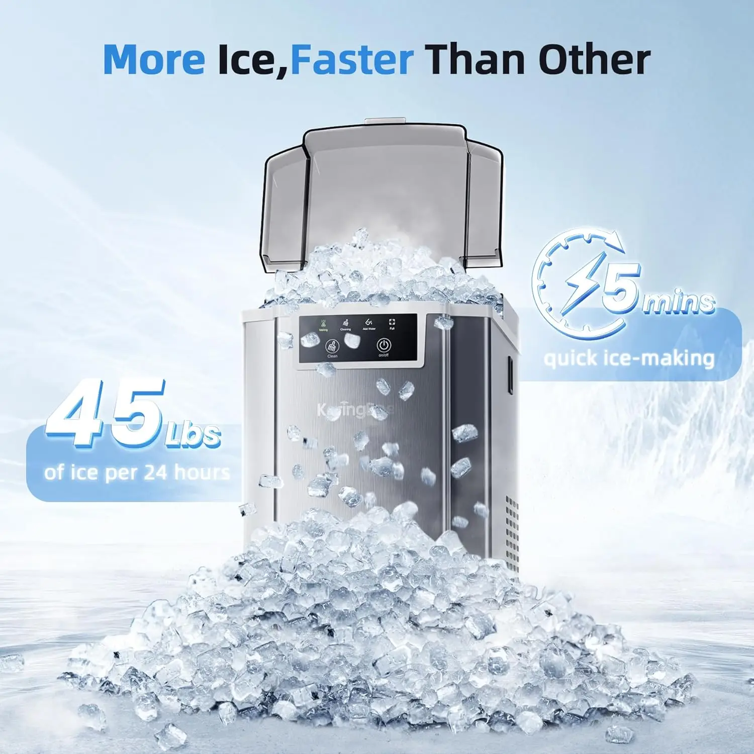 Nugget Ice Maker Countertop - Making Soft Chewable Pellet Ice - Self-Cleaning, Sonic Ice, Pebble Ice Machine fo