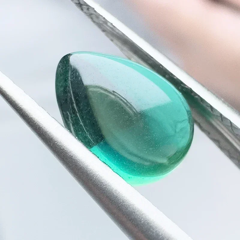 Lab Grown Zambian Emerald Pear Shape Smooth Surface Cutting with Cracks Inclusions Inside for DIY Selectable AGL Certificate