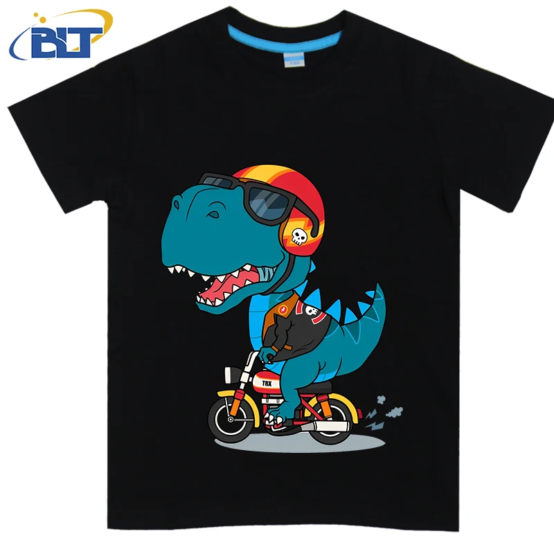 T-shirt Cool T-Rex Biker pour enfants, haut d'été en coton à manches courtes, décontracté, adapté aux garçons et aux filles