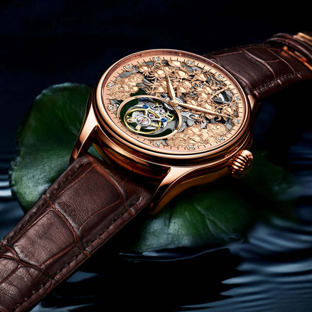 AESOP Real Tourbillon Mechanical Men Wrist Watch Brand Skeleton Hollow Luminous Hand Watch Male Tourbillon Wristwatch Monkey