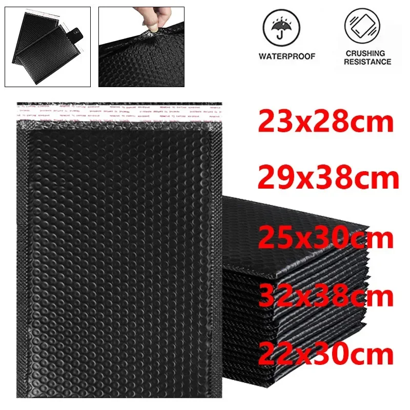 bolha mailers poli bolha mailer auto selo envelopes acolchoados bolsas de presente preto embalagem envelope bolsa para livro tamanho grande 20 pecas 01