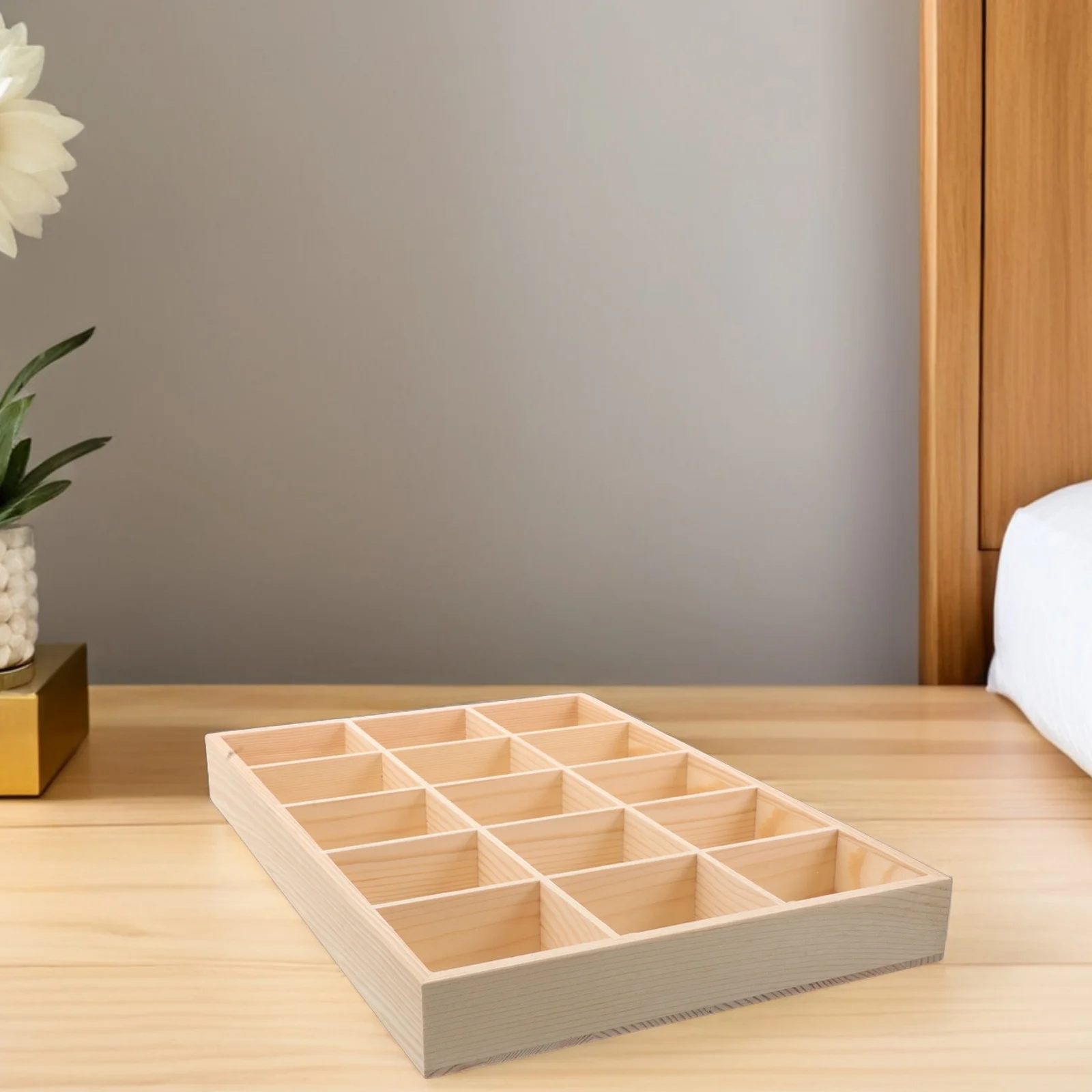 Wood Jewelry Organizer Box 15 Compartments Storage Tray for Rings Earrings Bracelets Small Parts Organizer Neat