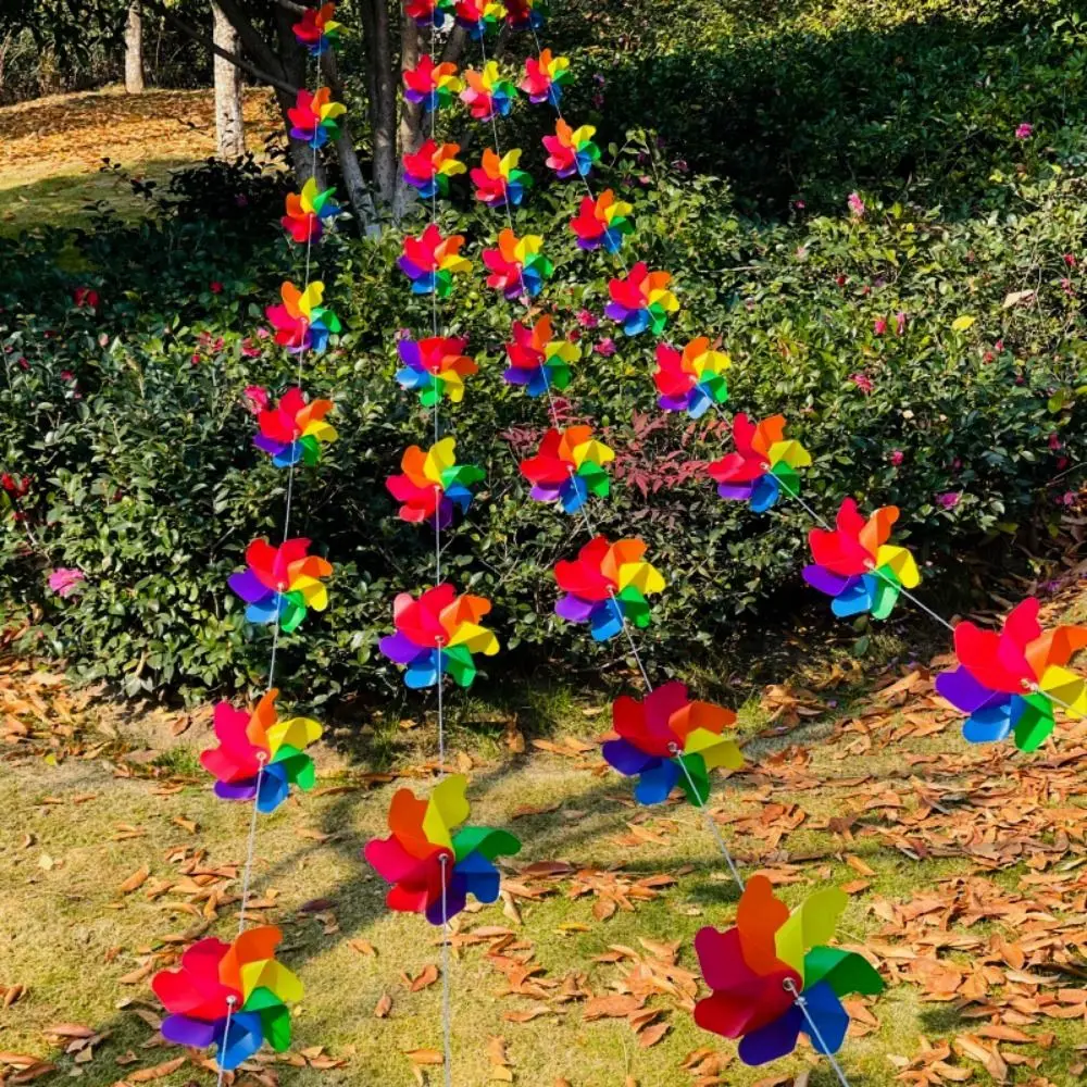 8/10pcs with Rope Strings Colorful Hanging Windmill Seven-leaf Colored Plastic Arch Corridor Handmade with Steel Wire Rope