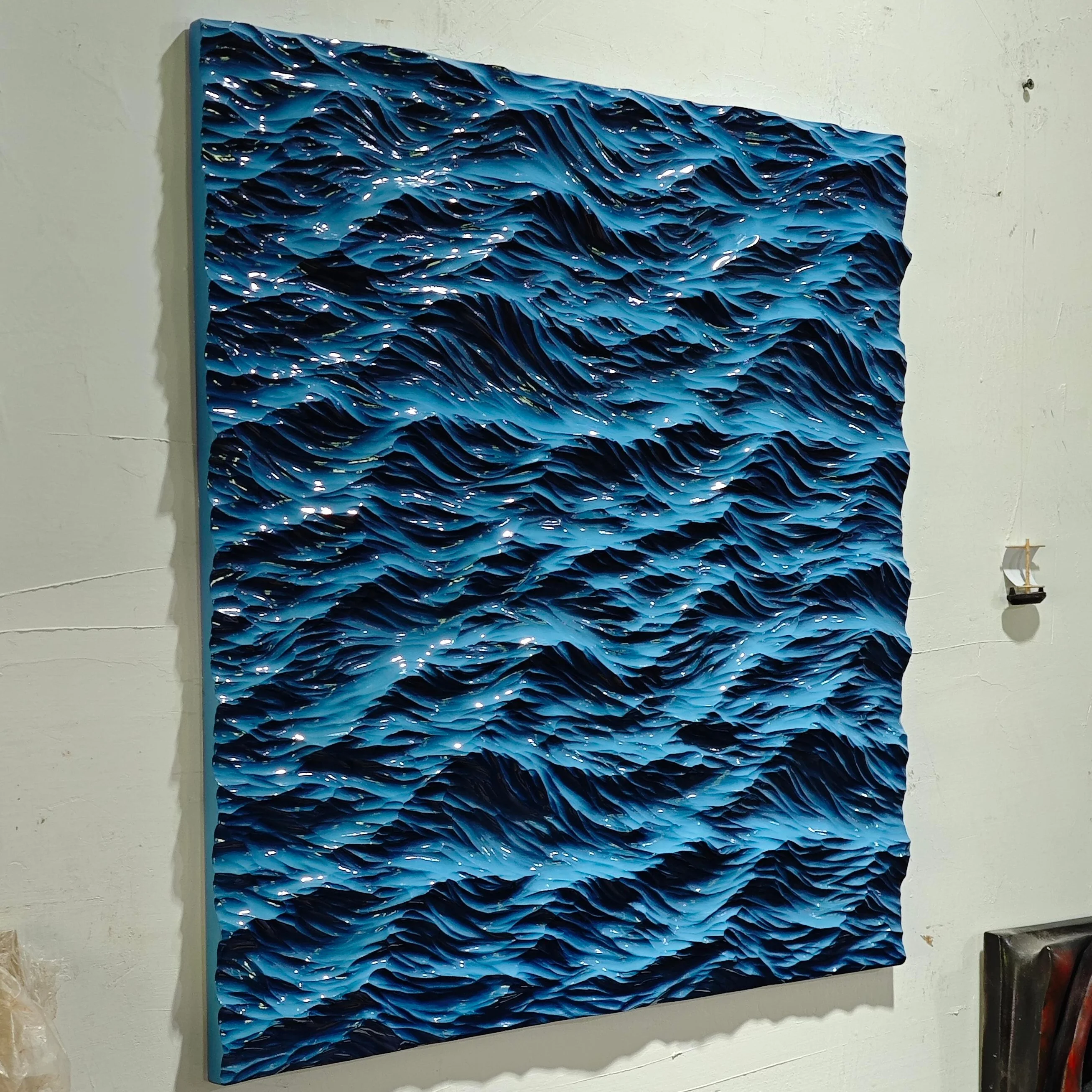 Blue wave still life plaster walls and desk decor simple modern framed gift for study and office