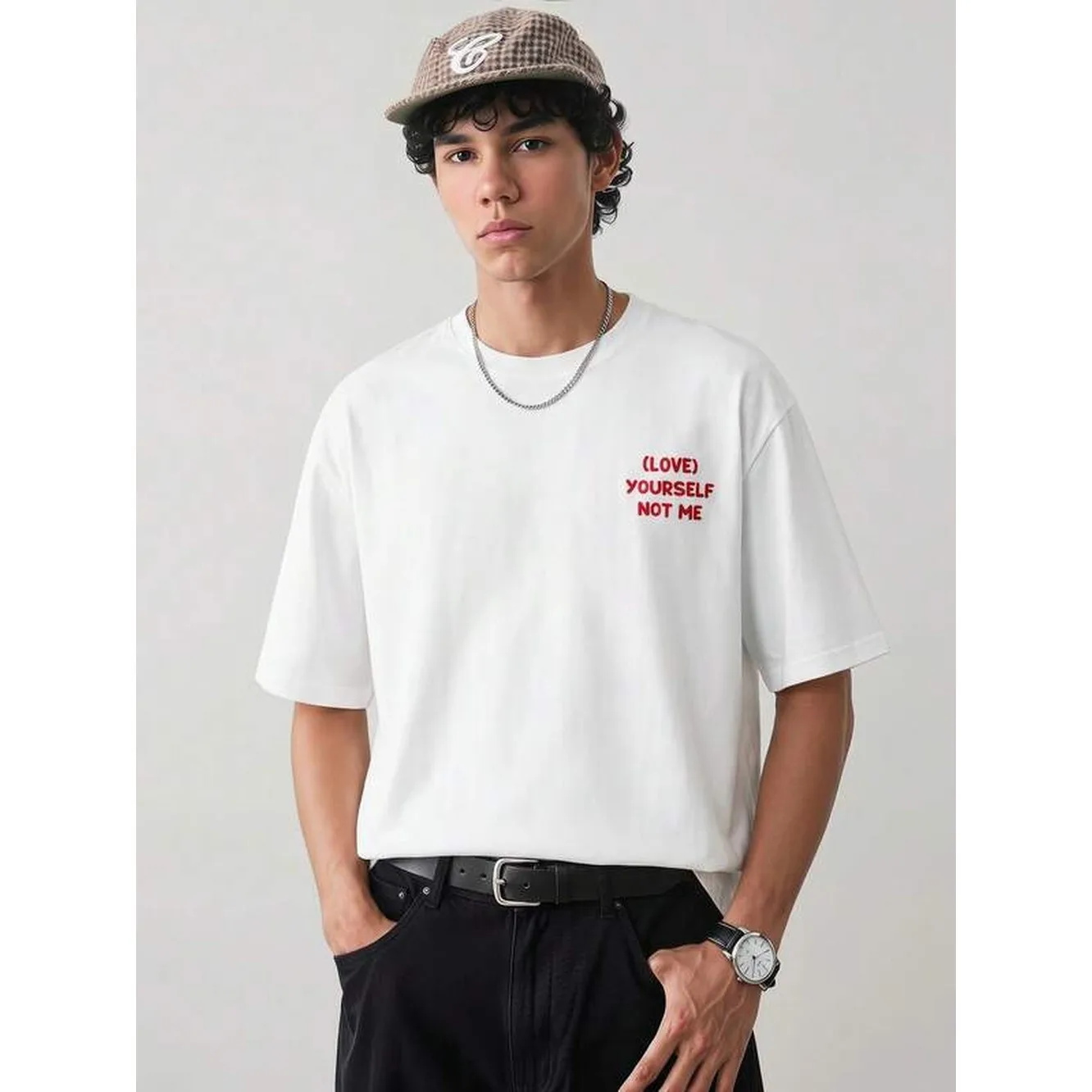 NORVETH Men's Casual Slogan Embroidered T-Shirt, Summer Men White Graphic Tee Men Tshirt White With Red Design Men Slogan Graphic Tee Men White Slogan T-Shirt