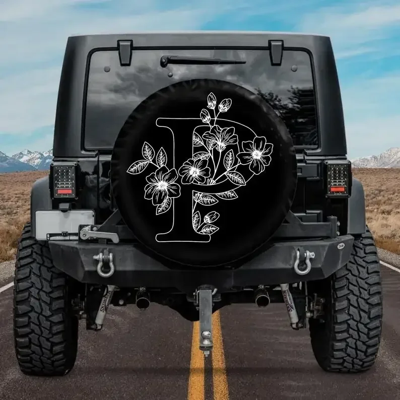 

CUSTOM INITIAL Spare Tire Cover, Floral Monogram Tire Cover, Girl, Accessories, Customized Spare Tire Cover
