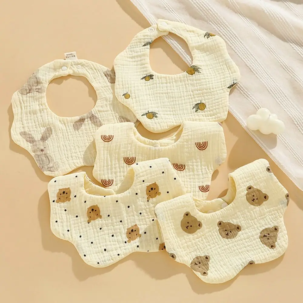 Kain sendawa lucu bayi Bib cetak kancing jepret handuk air liur bayi Ruffle celemek makan katun baru lahir