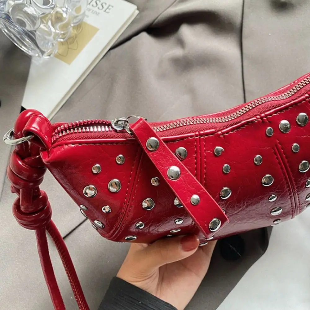 حقيبة كروسبودي حقيبة كتف كرواسون براون حزمة صغيرة المسامير بولي Dumplings حقيبة الكورية نمط بلون فاسق نمط حقائب اليد الفتيات #3