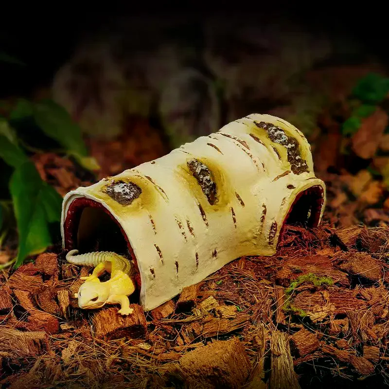 1Pcs Durable Birch Wood Texture PVC Shelter Reptile Hideaway Cave For Lizards And Amphibians Shedding Relaxing & Play