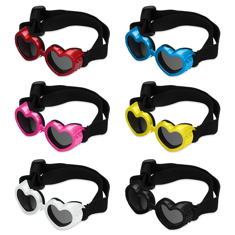 1 Pcs Heart-shaped Small Dog Sunglasses Waterproof UV Protection Dog Cat Sun Glasses with Adjustable Strap Goggles Pet Products