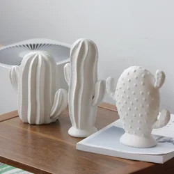 White Ceramic Cactus Sculpture, Matte Cacti Ornament, Modern Minimalist Home Decor, Perfect for Living Room, Office, or Gift